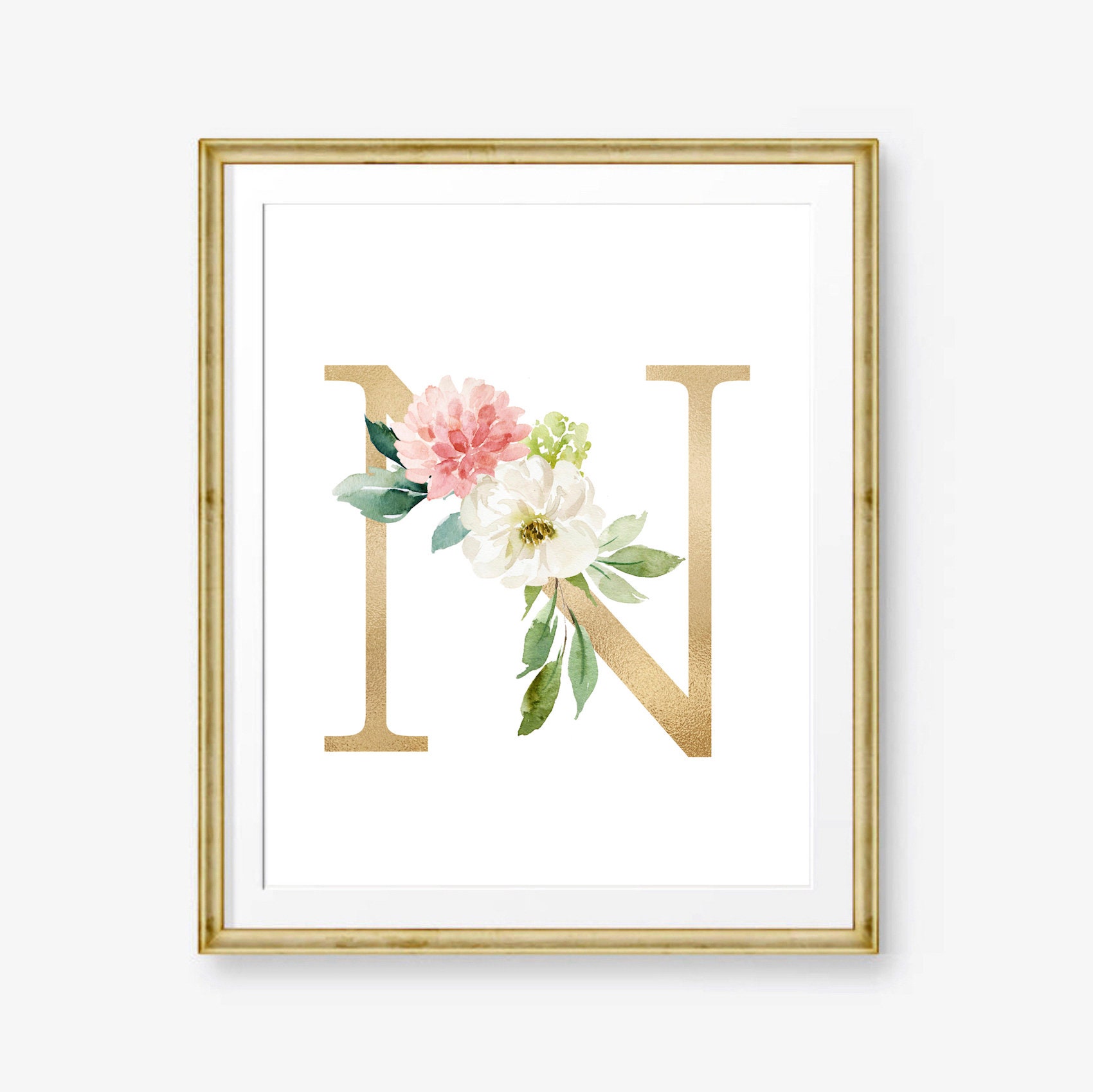 INSTAT DOWNLOAD Initial wall art Monogram Initial watercolor Floral Letter Monogramed Art