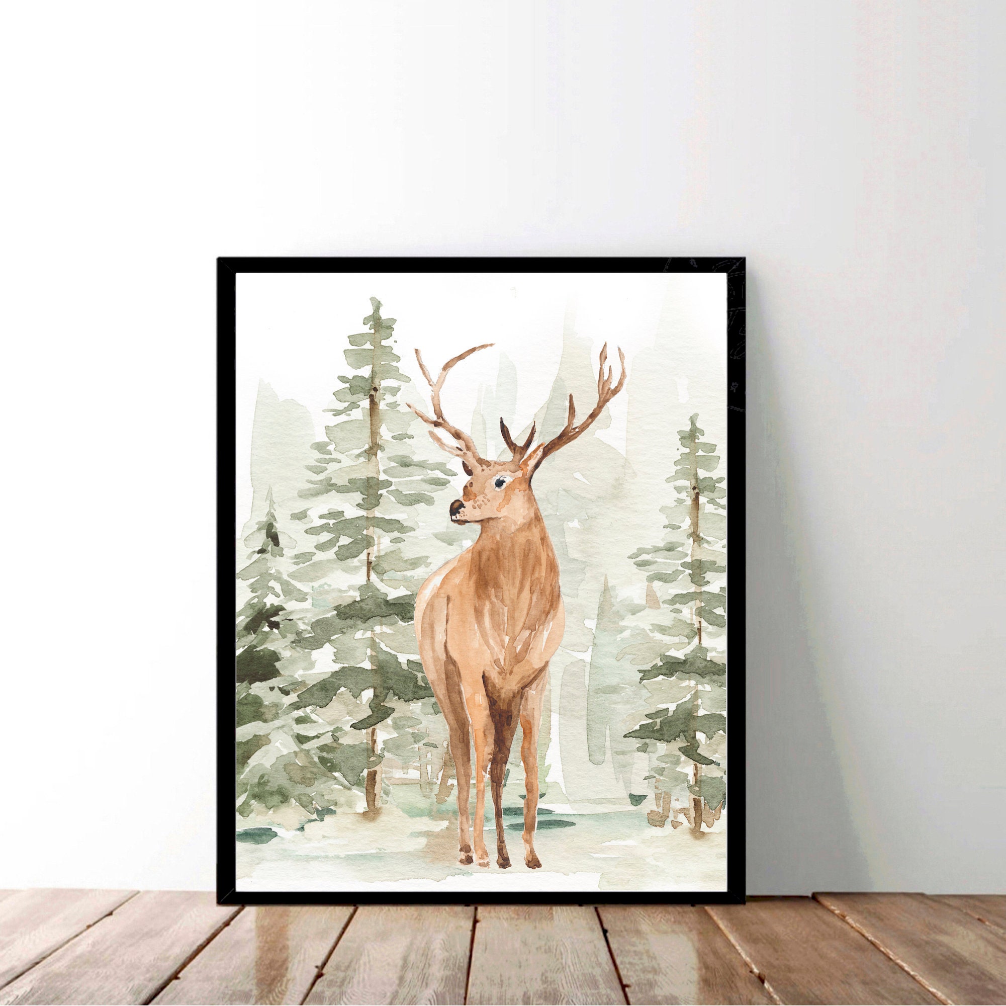 Watercolor Deer Painting Stag Print Buck Poster Nature | Etsy