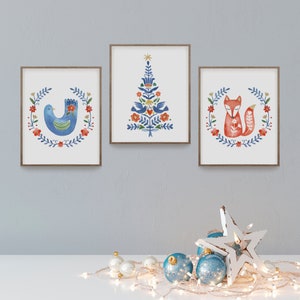 Scandinavian Christmas Prints, Watercolor Christmas Decoration, Holiday Decor, Scandinavian Swedish, Norwegian Polish, Danish, Folk Art