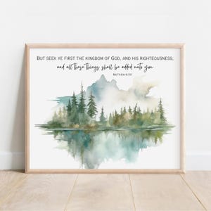 Mateo 6:33, Mas buscad primeramente el reino de Dios, y todas estas cosas os serán añadidas, Arte de pared con versículo bíblico Escritura Regalo cristiano