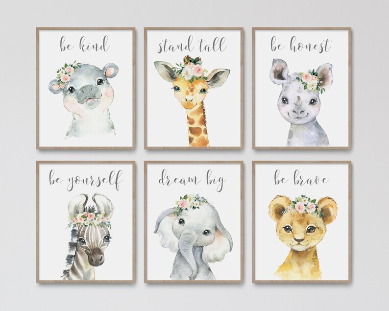 Safari Nursery Decor Watercolor Animal Prints Baby Girl Etsy