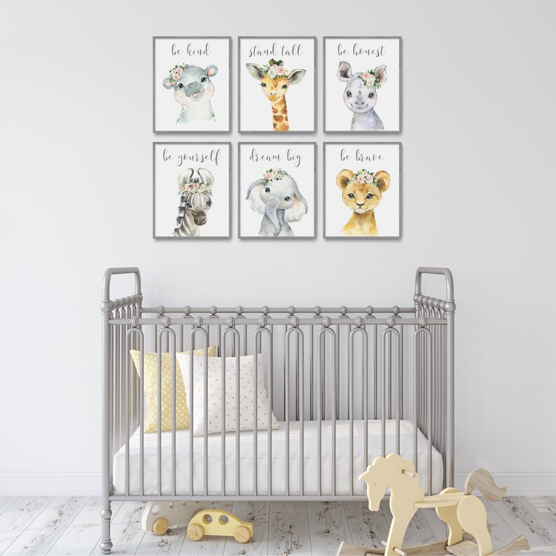 Safari Nursery Decor Watercolor Animal Prints Baby Girl Etsy