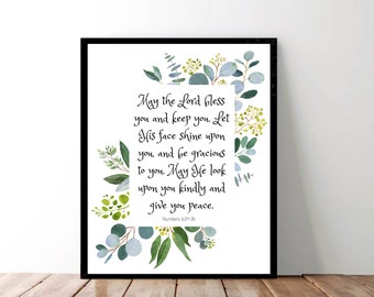 May the Lord Bless You and Keep You, Numbers 6 Print, Bible Verse Wall Art, Christian Gift, Scripture Wall Art, Confirmation Gift, Pastor