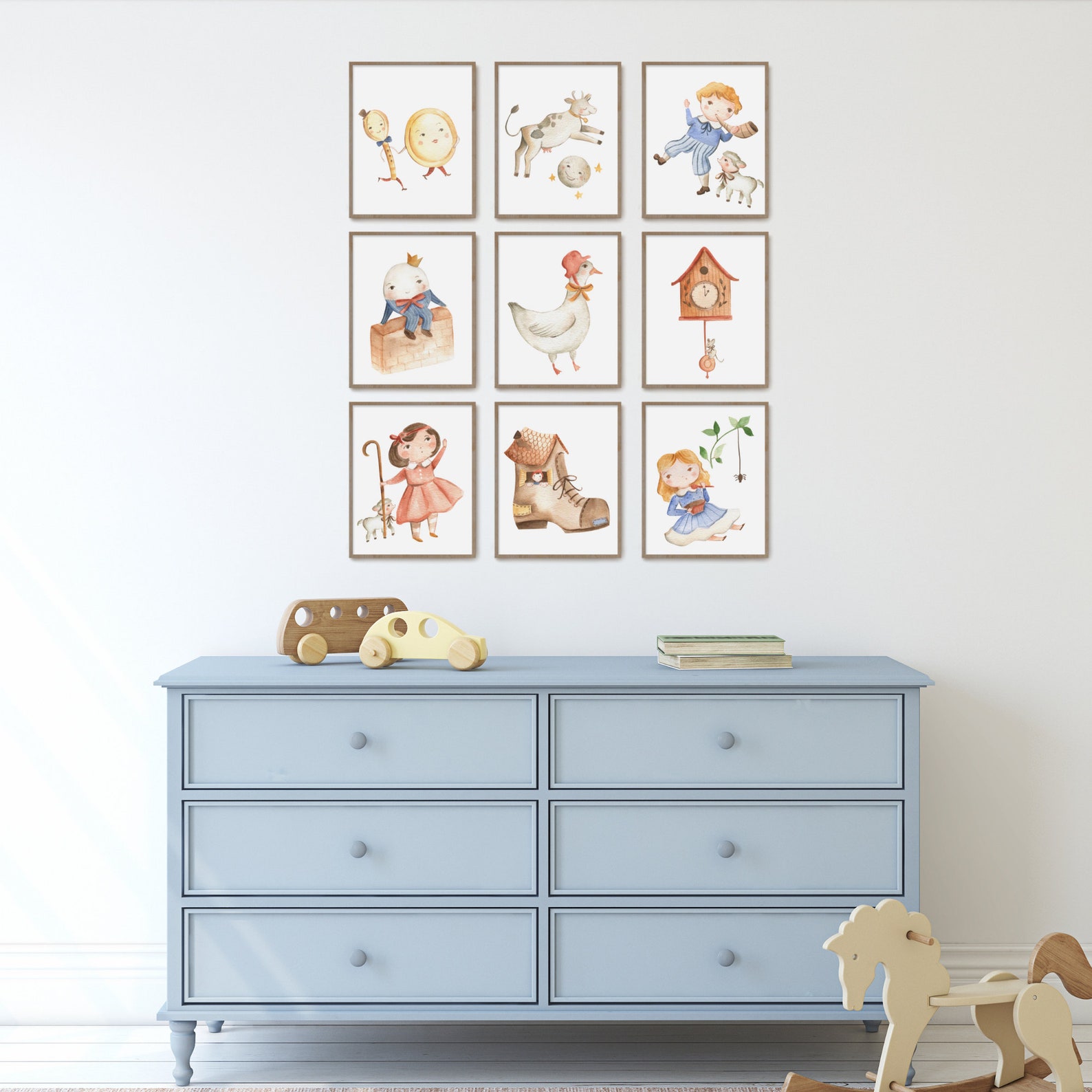 Set of 9 Watercolor Nursery Rhymes, Nursery Wall Art, Mother Goose ...