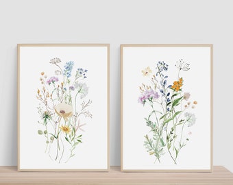 Wildflower Prints, Watercolor Flowers, Farmhouse Decor, Meadow Grass, Bedroom Wall Decor, Pastel Colors, Prairie Foliage, Printable Artwork