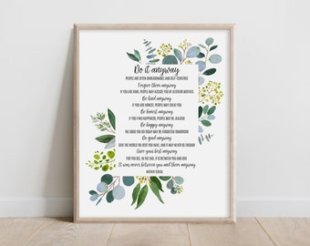 Do It Egal, Mutter Teresa Zitat, Inspirational Wandkunst, Motivations Poster, Abschlussfeier Geschenk, positives Zitat, Therapeut Büro Dekor