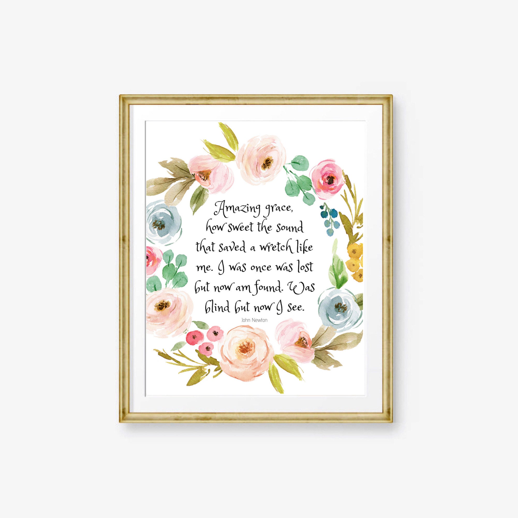 Amazing Grace Print Hymn Lyrics Christian Gift Bedroom ...