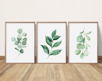 Botanical Print Set, Watercolor Paintings, Bedroom Wall Decor, Foliage Greenery, Leaf Print, Plant Poster, Living Room Wall Art, Home Decor