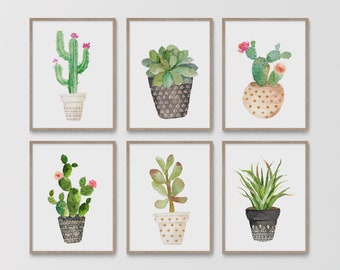 Watercolor Cactus Prints, Succulent Wall Art, Plant Poster, Botanical Print Set, Nursery Wall Art, Printable Artwork, Gender Neutral