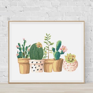 Watercolor Cactus Print, Succulent Wall Art, Plant Poster, Botanical Print, Foliage Watercolor Painting, Greenery Art, Green Leaf Print