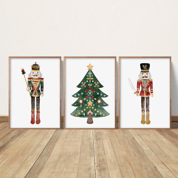 Set of 3 Nutcracker Ballet Prints, Watercolor Christmas Home Decor, Holiday Decor, Nutcracker Soldier, Scandinavian Christmas Decoration