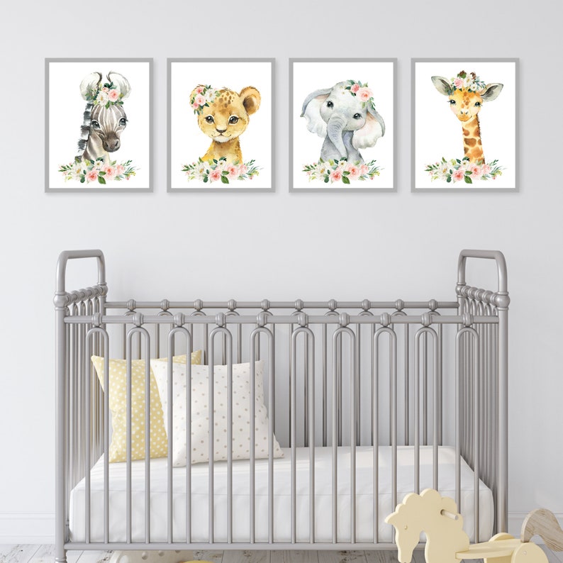 Safari Nursery Decor Watercolor Animal Prints Baby Girl Etsy