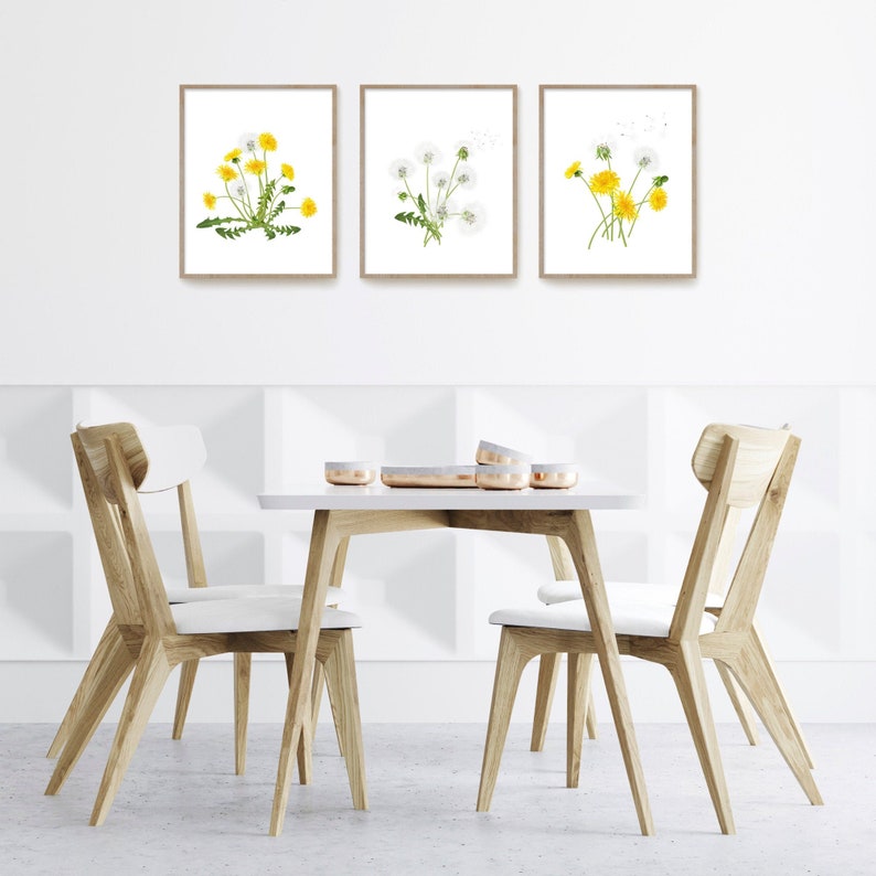 Dandelion Prints Watercolor Wildflowers Nursery Decor Printable Digital Download Bedroom Wall Decor Pink and Yellow Dandelion Wall Art