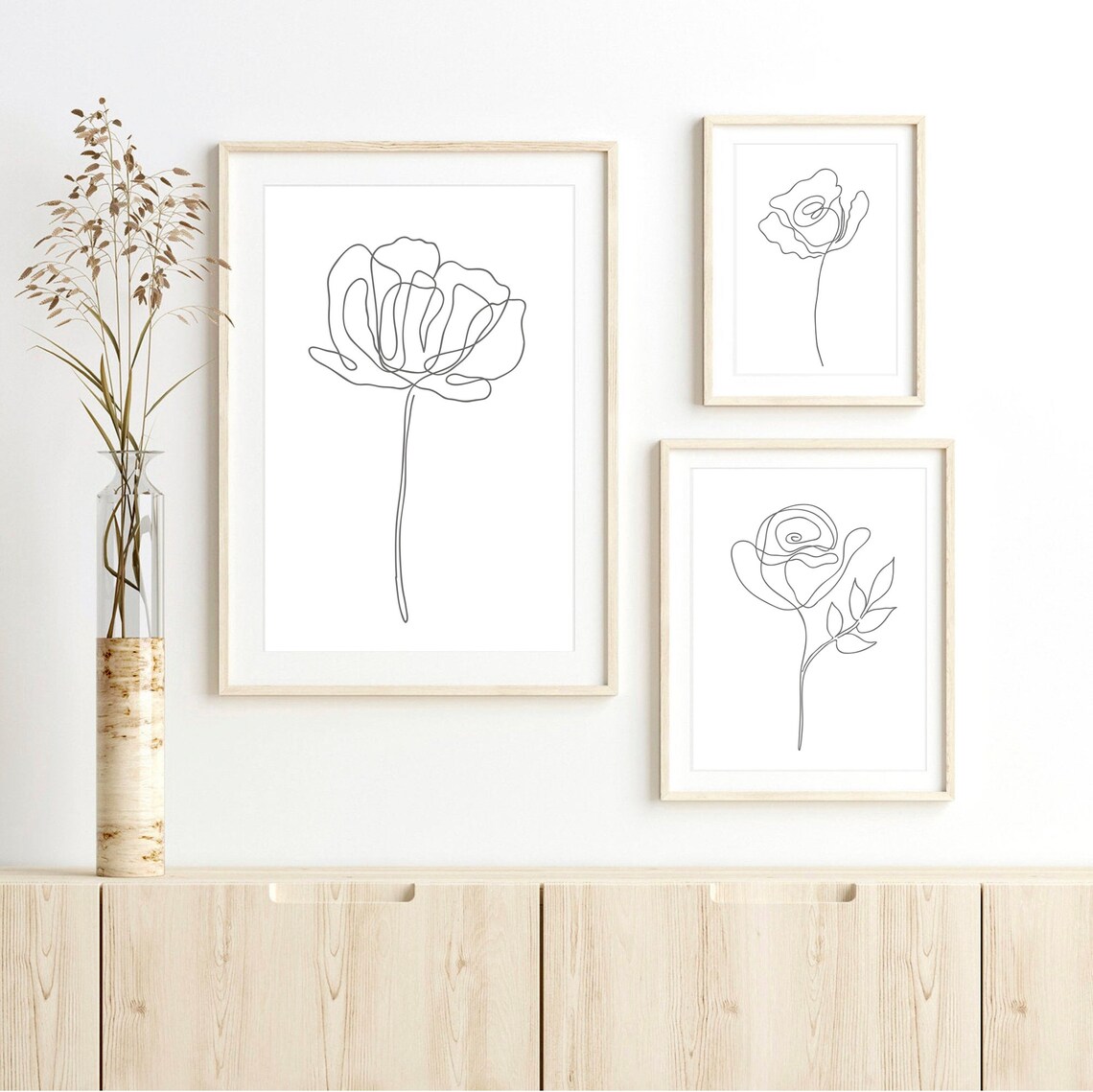 One Line Drawing Floral Line Art Gallery Wall Set Etsy
