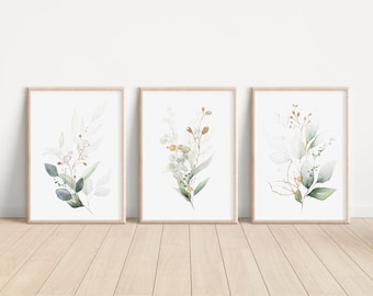 Transparent Leaf Prints, Botanical Print Set, Living Room Wall Art, Bedroom Wall Decor, Plant Posters, Foliage Greenery, Watercolor Painting