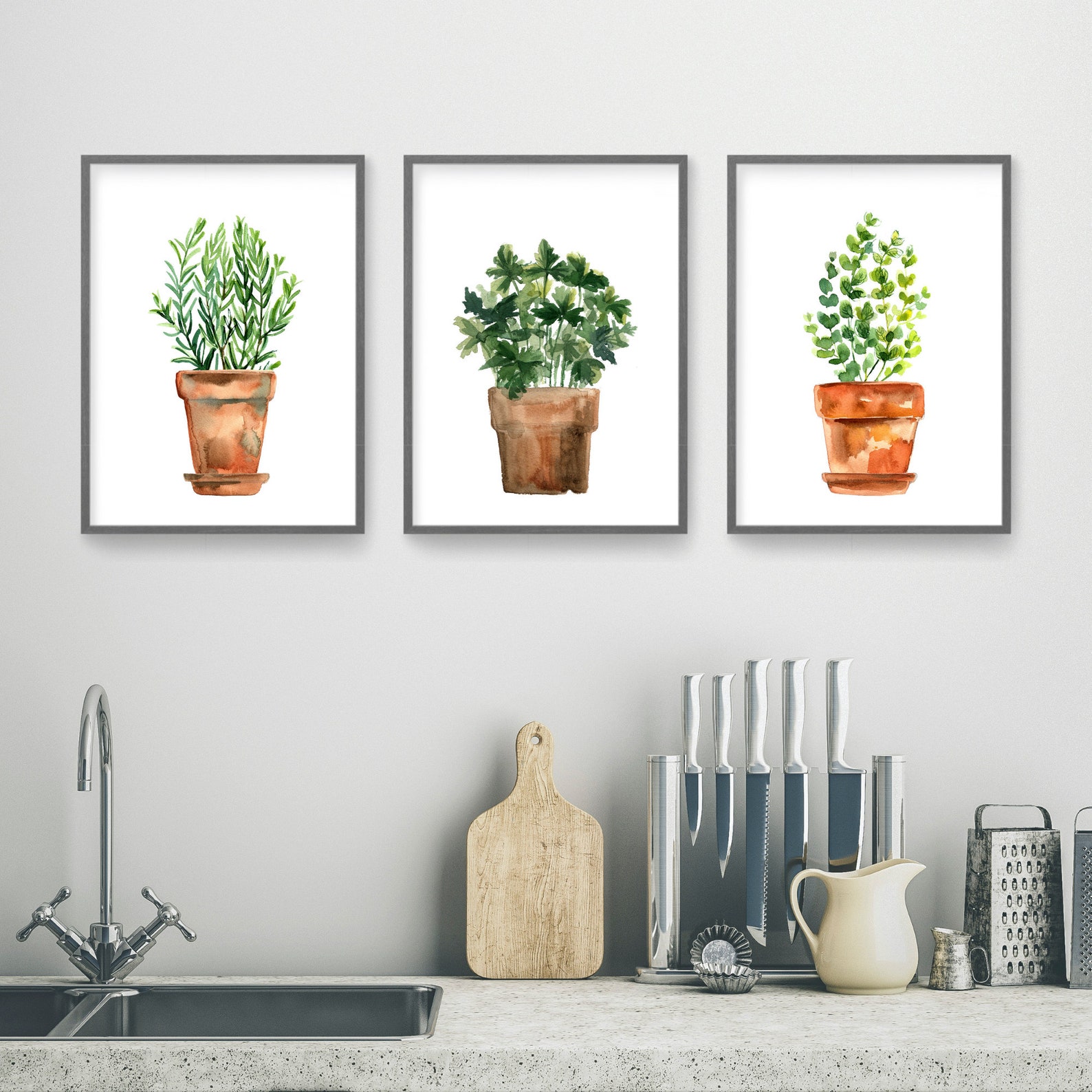 Aquarell Kräuter Drucke Küche WandDekor botanische Druck Etsy