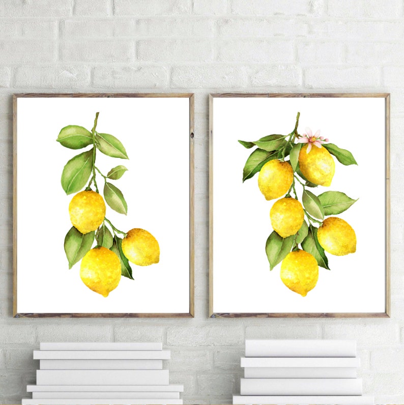 Lemon Kitchen Decor Yellow Wall Art Watercolor Fruit Print Farmhouse Kitchen Decor Watercolor Lemon Prints Printable Kitchen Wall Art