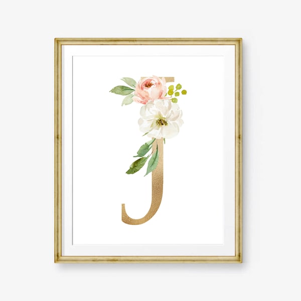 Custom Initial J, Personalized Letter, Watercolor Monogram, Bedroom Wall Decor, Most Popular Item, Digital Download Baby Shower GIft