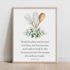 Wash the Plate, Mother Teresa Quote, Inspirational Wall Art, Kitchen Decor, Christian Gift, Printable Artwork, Watercolor Painting, Home