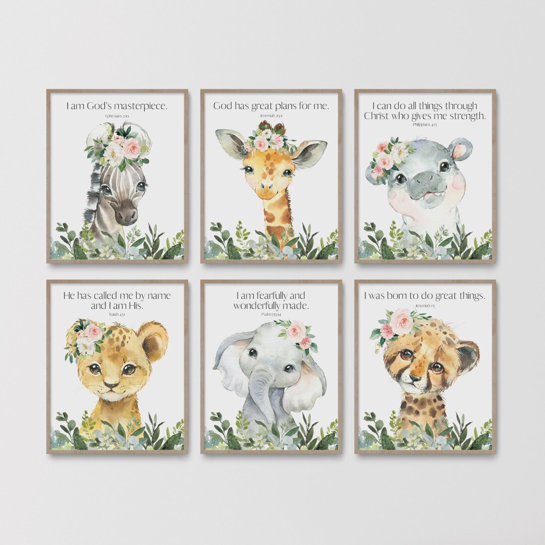 Christian Nursery Decor, Set of 6 Kids Bible Verse Wall Art, Watercolor ...