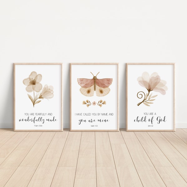 Christian Nursery Decor, Kids Bible Verse Wall Art, Watercolor Flowers, Scripture Print, Wildflower Baby Girl Nursery, Bedroom Wall Decor