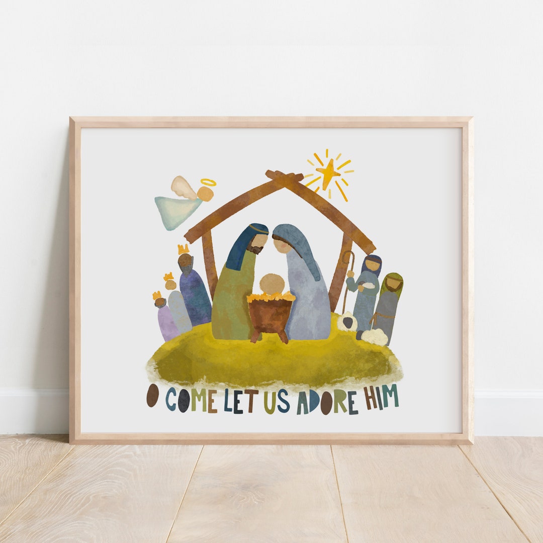 Nativity Scene Scripture Christian Christmas Decor, Nativity Scene, O Come Let Us Adore Him ...