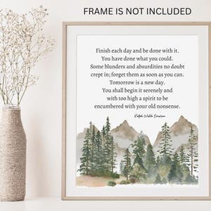 Finish Each Day Print, Ralph Waldo Emerson Quote, Inspirational Wall Art, Literary Art, Encouragement Gift, Counselor Therapist Office Decor afbeelding 2