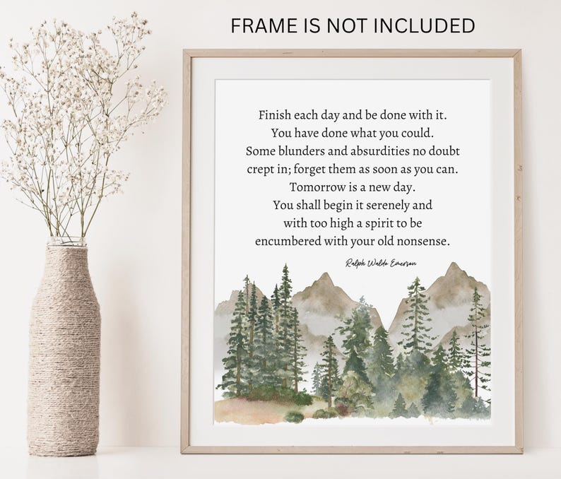 Finish Each Day Print, Ralph Waldo Emerson Quote, Inspirational Wall Art, Literary Art, Encouragement Gift, Counselor Therapist Office Decor afbeelding 2