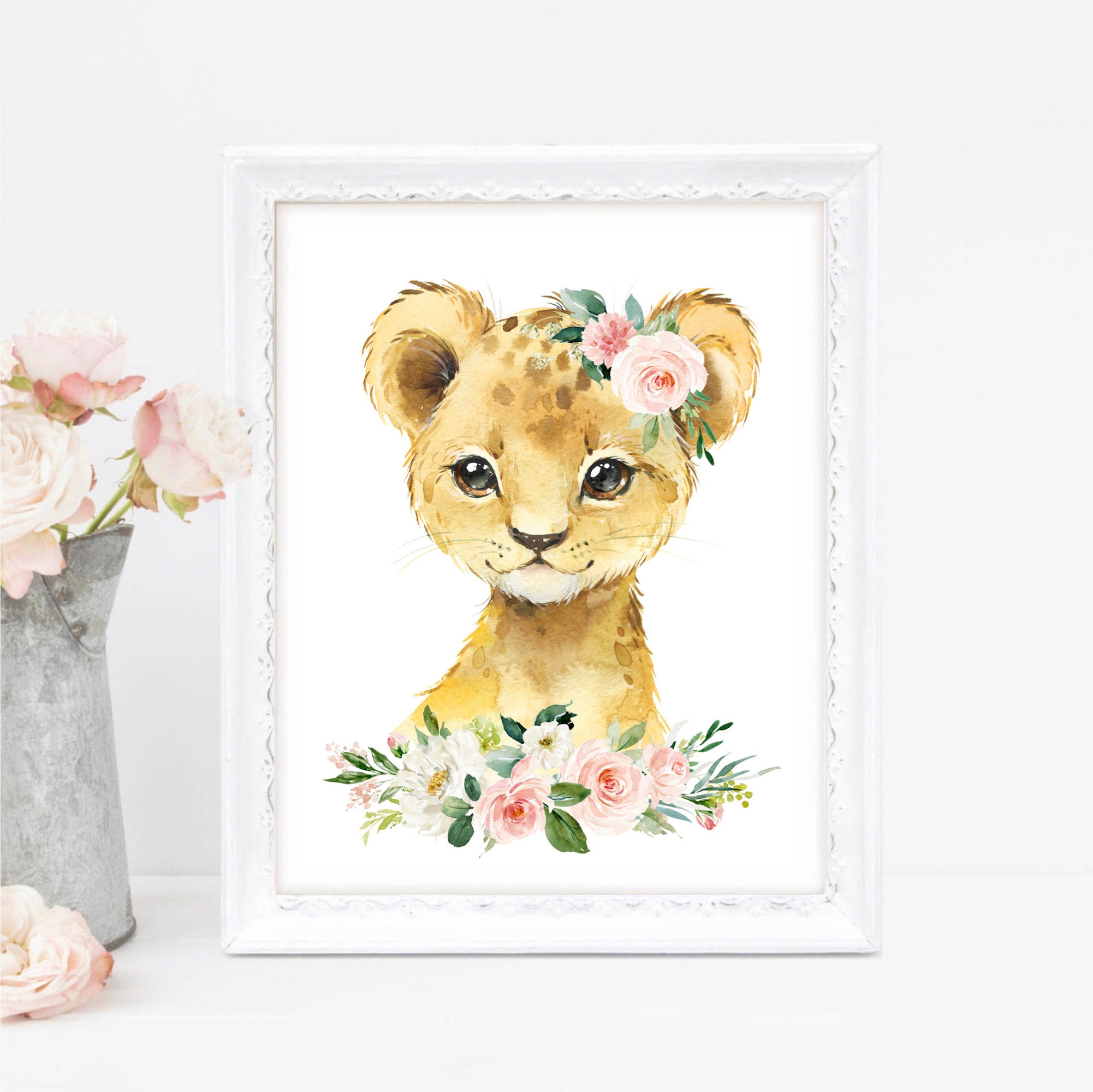 Safari Nursery Decor Baby Girl Nursery Wall Art Watercolor Etsy