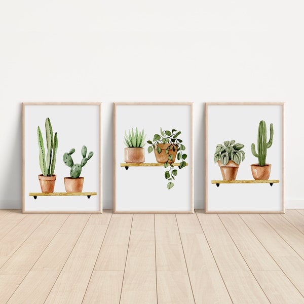 Botanical Print Set, Living Room Wall Art, Home Decor Gift, Houseplant Paintings, Plant Posters, Leaf Prints, Gallery Wall Set, 3 Piece Wall