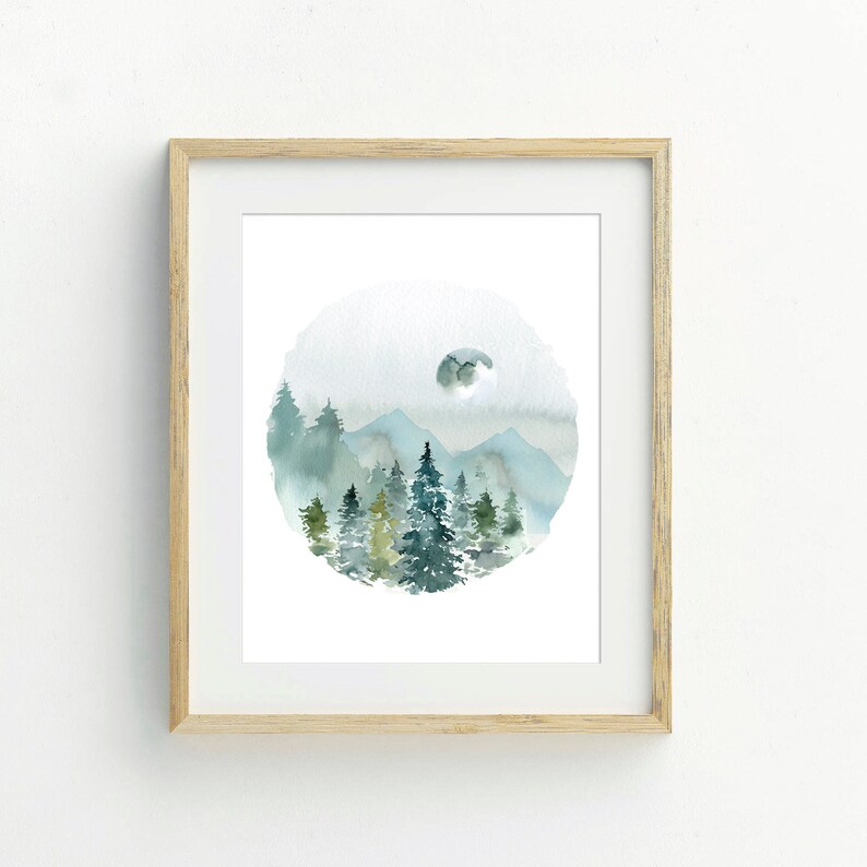 Watercolor Landscape Paintings Nursery Wall Art Mountains Etsy