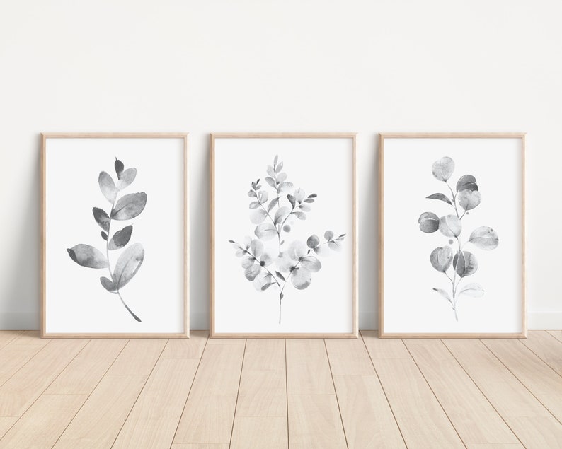 Black and White Art, Botanical Print Set, Living Room Wall Art, Plant