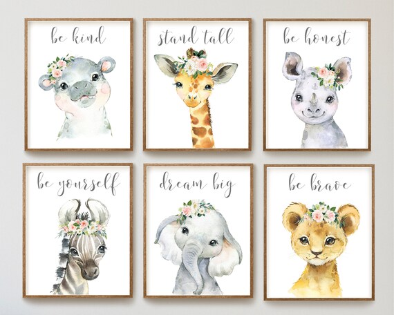 Boho Nursery Print Set Of 2 Animal Printable Wall Art Elephant And Lion ...