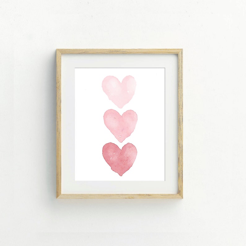 Heart Watercolor Painting, Pink Hearts, Baby Girl Nursery Wall Art, Baby Shower Gift, Minimalist Art, Girls Room Decor, Teen Girl Gift, image 5