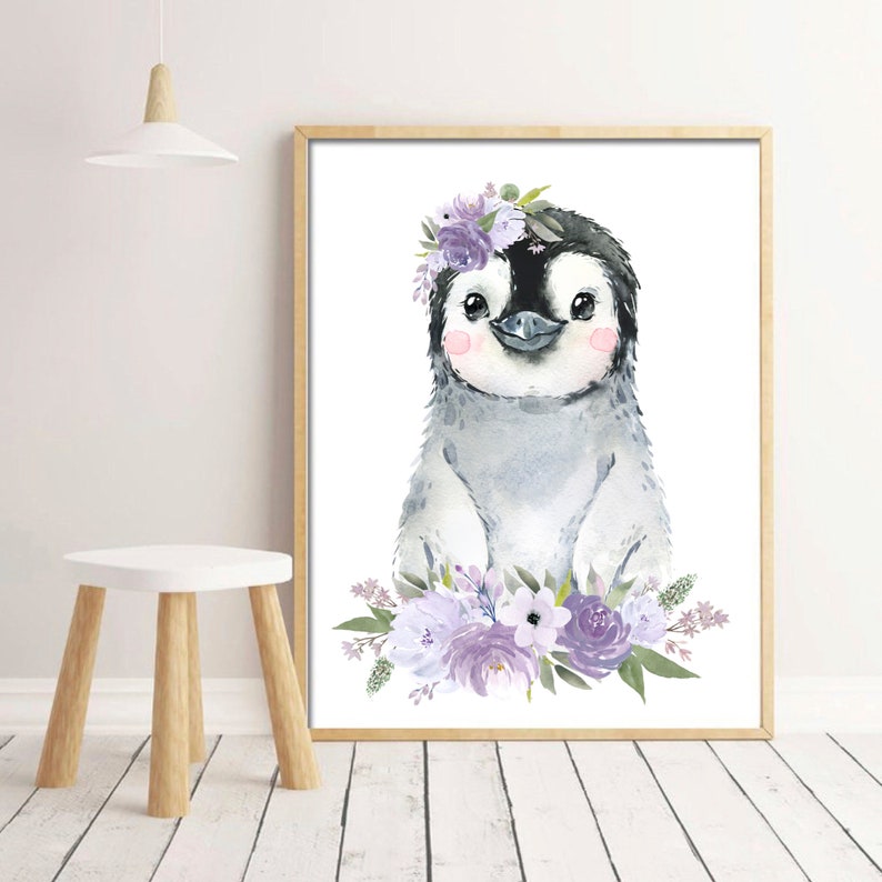 Penguin Print Penguin Nursery Wall Art Girls Room Decor Etsy