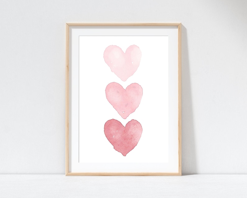 Heart Watercolor Painting, Pink Hearts, Baby Girl Nursery Wall Art, Baby Shower Gift, Minimalist Art, Girls Room Decor, Teen Girl Gift, image 1