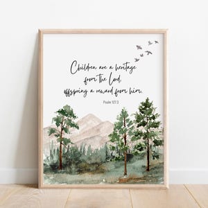 Salmo 127:3, Los hijos son herencia del Señor, Arte mural con versículos bíblicos, Impresión de las Escrituras, Regalo cristiano, Paisaje en acuarela, Embarazo