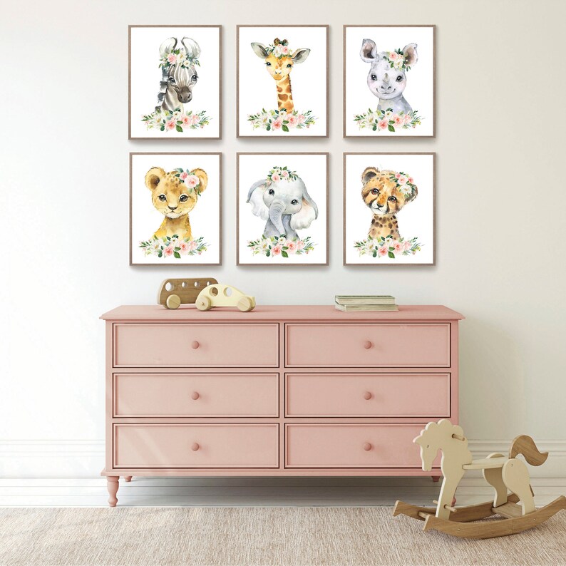 Safari Nursery Decor Watercolor Animal Prints Baby Girl Etsy