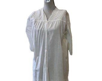 Antique Edwardian White Cotton Nightgown 3/4 button down pintucks