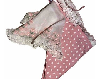 Vintage 50s Pink Flocked Scalloped Handkerchief and pink polka-dot headscarf lot of 2