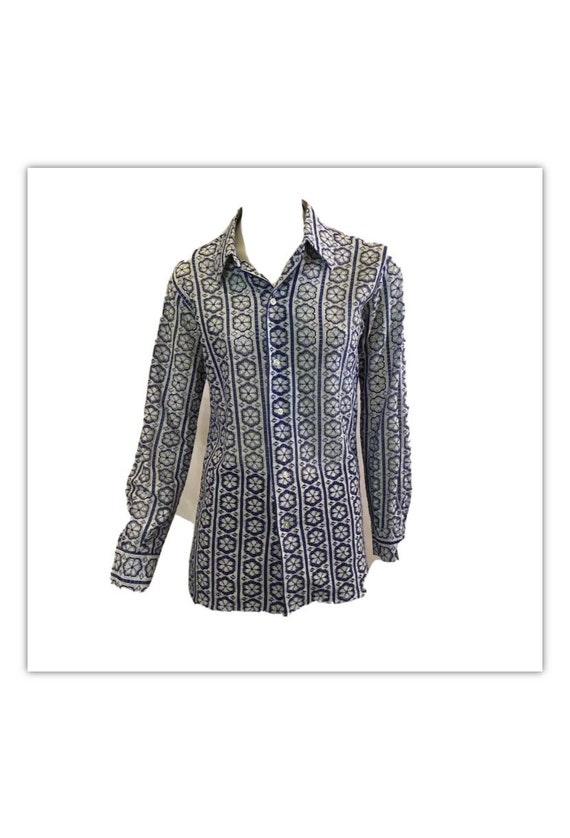 Vintage 70s Mens Cutwork Button Down Disco Shirt