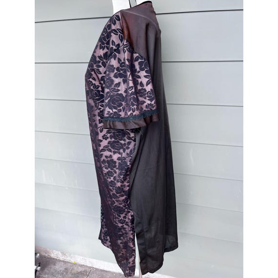 Vintage 60s Nightgown Black Nylon Sheer Flocked B… - image 5