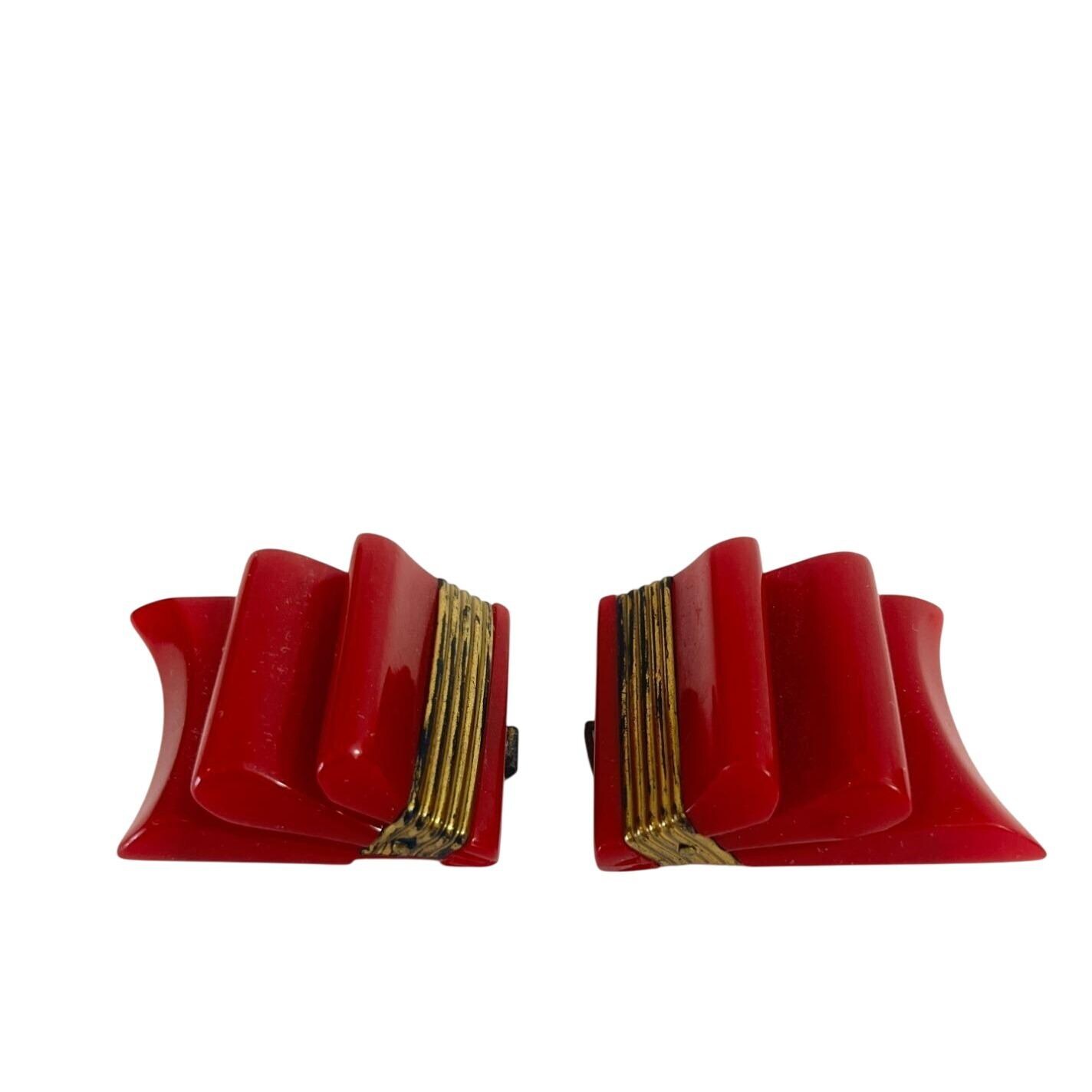 Vintage 30s Cherry Bakelite Belt buckle bow ribbon motif w brass detail