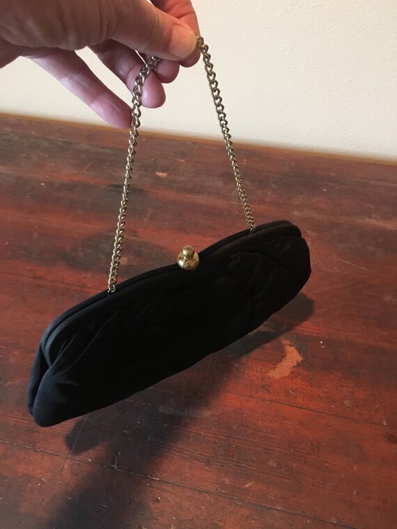 Vintage 40s Black Satin Evening Bag Clutch - image 2