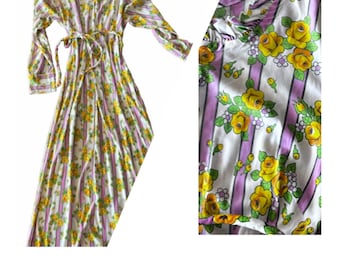 Vintage 60s 70's Maxi Yellow & lilac floral Renfaire Nylon