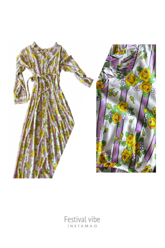 Vintage 60s 70's Maxi Yellow & lilac floral Renfai