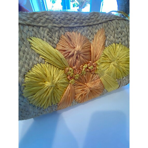 VINTAGE 60s Woven Straw Purse Yellow Orange RAFFI… - image 2