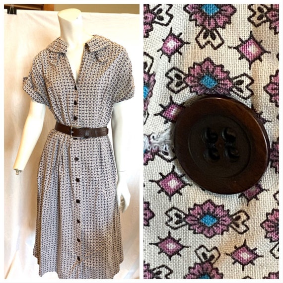 Vintage 30s Cotton Feedsack Day Dress Volup
