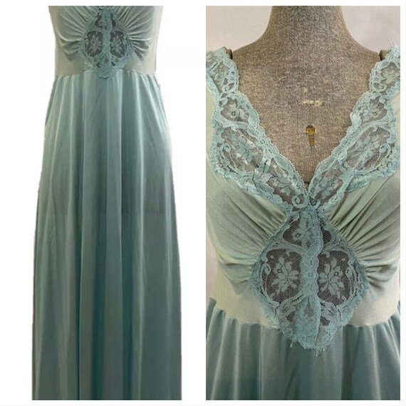 Vintage Olga Bodysilk Aqua Nightgown Large Sissy