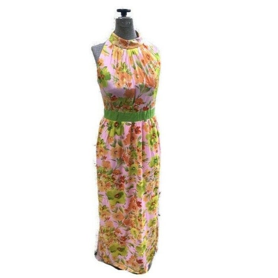 Vintage 60s Hawaiian style print pink floral Maxi - image 2